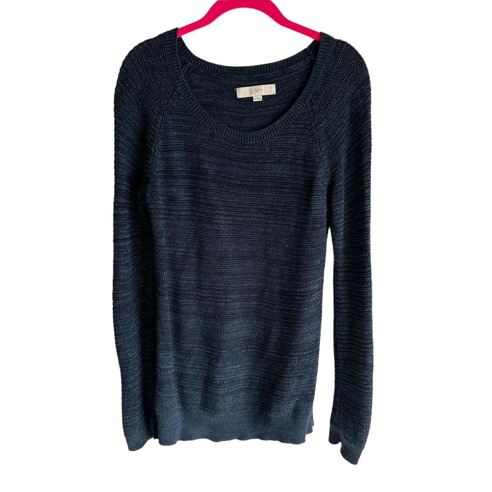LOFT Navy Blue Knit Crew Neck Ladies Sweater, M